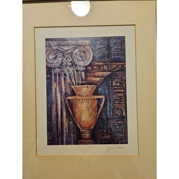 Framed And Matted Cracked Vase And Column Print By J Combs 13" X 16" - Picture 4 of 4